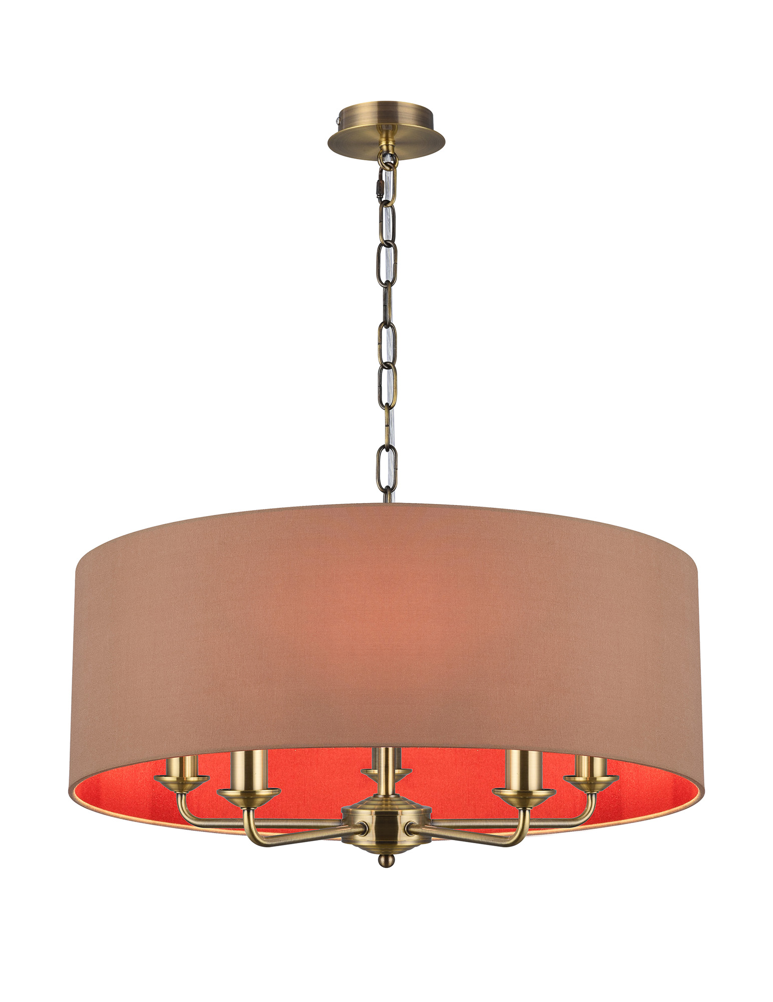 DK0667  Banyan 60cm 5 Light Pendant Antique Brass, Antique Gold/Ruby